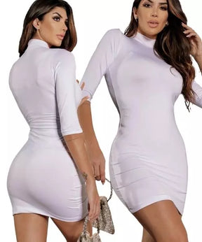 Vestido Feminino Tubinho Suplex Gola Alta Meia Manga