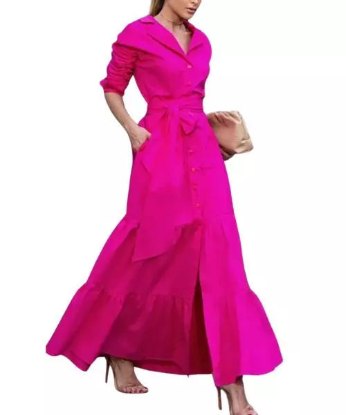 Vestido Feminino Longo Manga Longa Decote em V