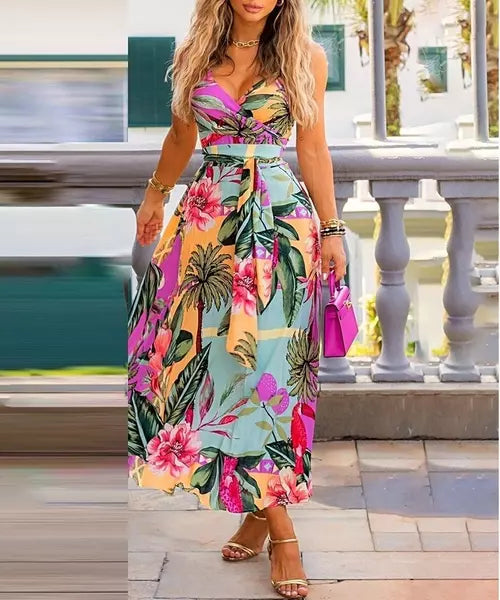 Vestido Feminino Longo Estampado de Alcinha