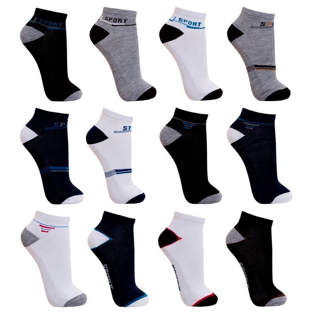 Kit Meia Soquete Sport Adulto Masculino 12 Pares em Cores Sortidas Cano Curto - Eu Piro - Descontos de pirar